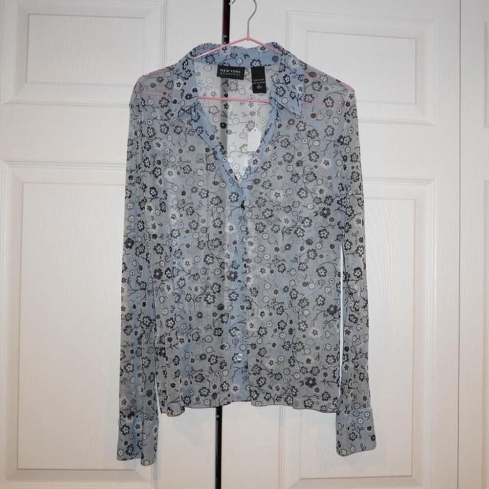 New-york-company Women's Blue and Grey Blouse